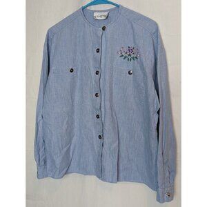 Langtry Women's Embroidered Floral Long Sleeve Button Up Denim Shirt Size XL‎